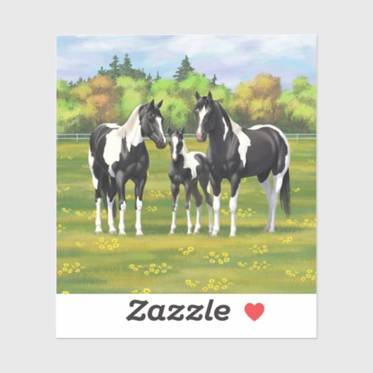 Zwarte Pinto-verf kwart paarden in zomerdeeg Sticker (Vel)