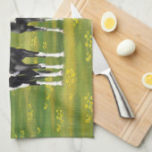 Zwarte Pinto-verf kwart paarden in zomerdeeg Theedoek (Quarter Fold)