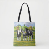 Zwarte Pinto-verf kwart paarden in zomerdeeg Tote Bag (Voorkant)