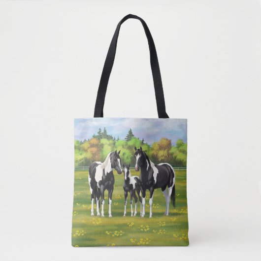 Zwarte Pinto-verf kwart paarden in zomerdeeg Tote Bag (Voorkant)