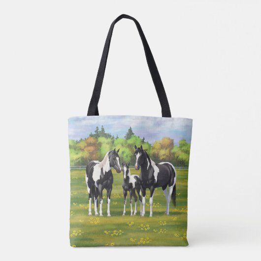 Zwarte Pinto-verf kwart paarden in zomerdeeg Tote Bag (Achterkant)