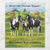 Zwarte Pinto-verf kwart paarden in zomerdeeg Wijn Etiket (Enkel label)