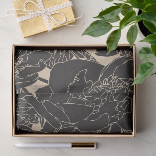 Zwarte pioenroos bloemenontkoppeling tissuepapier (Geschenk)