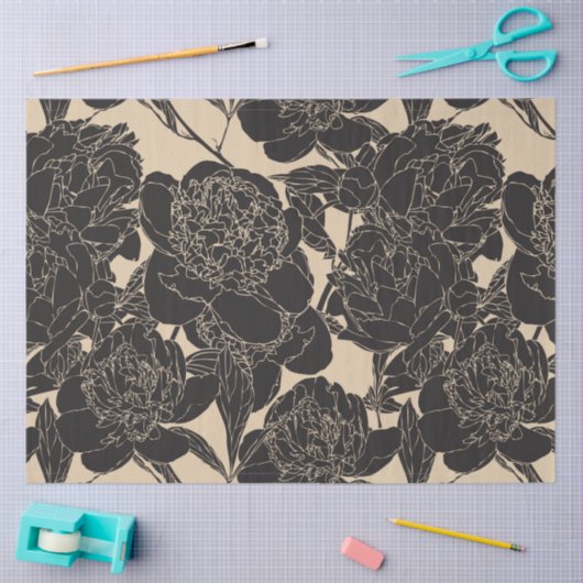 Zwarte pioenroos bloemenontkoppeling tissuepapier (Craft)