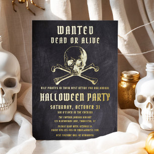 Zwarte Piraat Schedel & Botten Halloween Feest Folie Uitnodiging