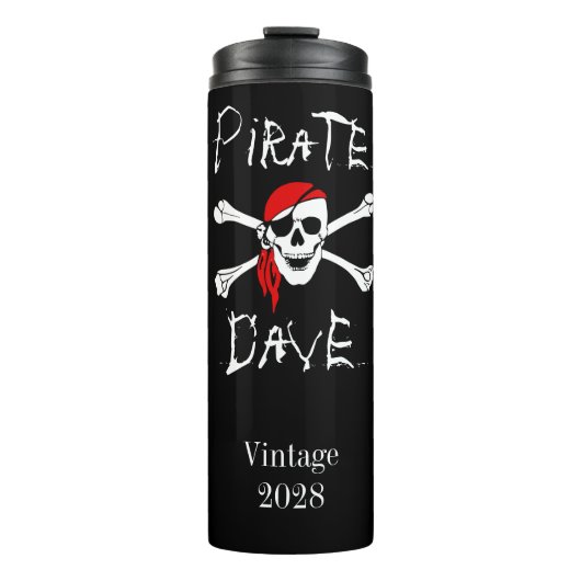 Zwarte Piraat Schedel Crossbones Drink Tumbler Man Thermosbeker (Voorkant)