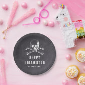  zwarte piraat schedel en Botten Halloween Papieren Bordje (Feest)