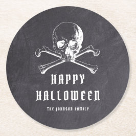 zwarte piraat schedel en Botten Halloween Ronde Kartonnen Onderzetter