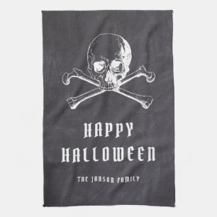 zwarte piraat schedel en Botten Halloween Theedoek