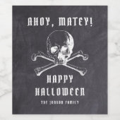 zwarte piraat schedel en Botten Halloween Wijn Etiket (Enkel label)