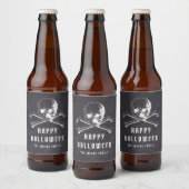  zwarte piraat schedel en Botten Happy Halloween Bier Etiket (Flessen)