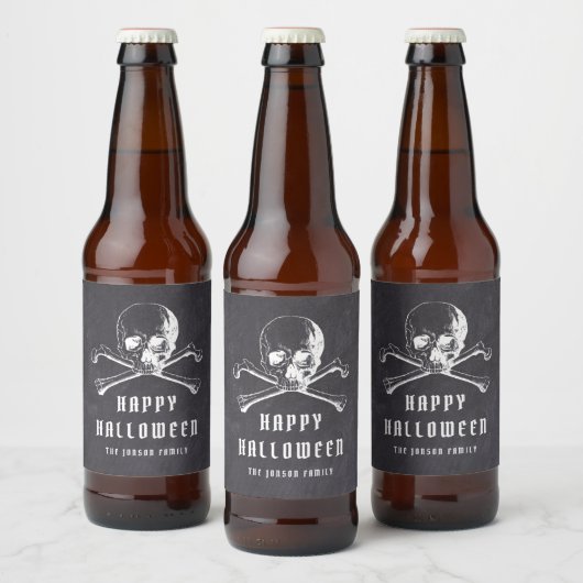  zwarte piraat schedel en Botten Happy Halloween Bier Etiket (Flessen)