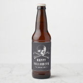  zwarte piraat schedel en Botten Happy Halloween Bier Etiket (Voorkant)