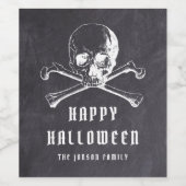 zwarte piraat schedel en Botten Happy Halloween Wijn Etiket (Enkel label)