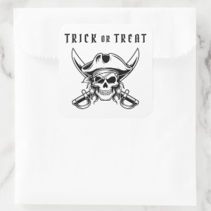 Zwarte Piraat Schedel Trick Or Treat Halloween Vierkante Sticker
