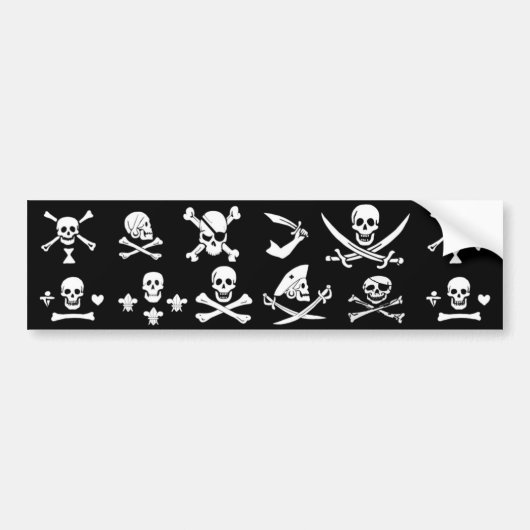 ZWARTE PIRATE BANNERS SKULL, GEKROOSTE BOTTEN, SWO BUMPERSTICKER (Voorkant)