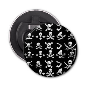 ZWARTE PIRATE BANNERS SKULL, GEKROOSTE BOTTEN, SWO BUTTON FLESOPENER