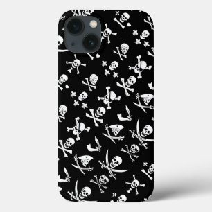 ZWARTE PIRATE BANNERS SKULL, GEKROOSTE BOTTEN, SWO iPhone 13 HOESJE