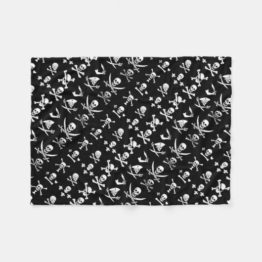 ZWARTE PIRATE BANNERS SKULL, GEKROOSTE BOTTEN, SWO FLEECE DEKEN (Voorkant (Horizontaal))