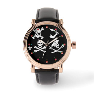 ZWARTE PIRATE BANNERS SKULL, GEKROOSTE BOTTEN, SWO HORLOGE