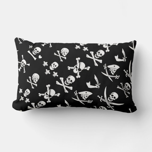 ZWARTE PIRATE BANNERS SKULL, GEKROOSTE BOTTEN, SWO KUSSEN (Voorkant)