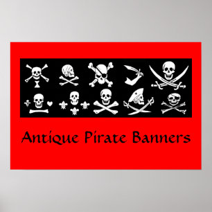 ZWARTE PIRATE BANNERS SKULL, GEKROOSTE BOTTEN, SWO POSTER