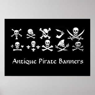 ZWARTE PIRATE BANNERS SKULL, GEKROOSTE BOTTEN, SWO POSTER