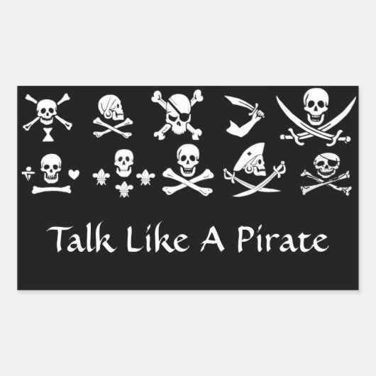 ZWARTE PIRATE BANNERS SKULL, GEKROOSTE BOTTEN, SWO RECHTHOEKIGE STICKER (Voorkant)