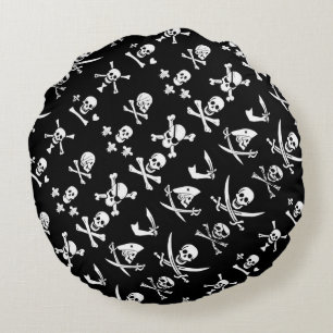 ZWARTE PIRATE BANNERS SKULL, GEKROOSTE BOTTEN, SWO ROND KUSSEN