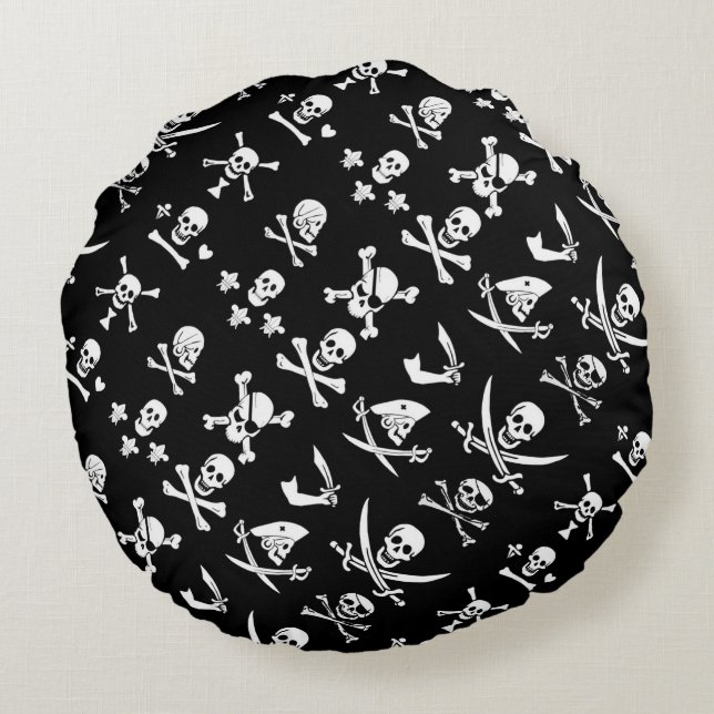 ZWARTE PIRATE BANNERS SKULL, GEKROOSTE BOTTEN, SWO ROND KUSSEN (Achterkant)