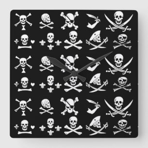 ZWARTE PIRATE BANNERS SKULL, GEKROOSTE BOTTEN, SWO VIERKANTE KLOK