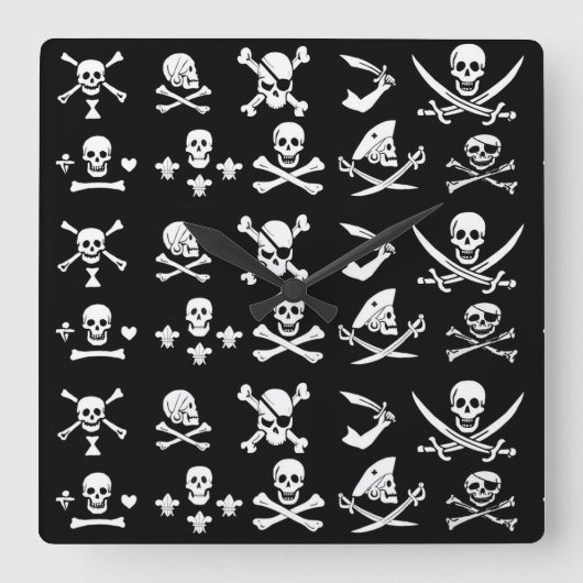ZWARTE PIRATE BANNERS SKULL, GEKROOSTE BOTTEN, SWO VIERKANTE KLOK (Voorkant)