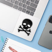 Zwarte Pirate Skull op witte achtergrond Sticker (Laptop met iPhone)