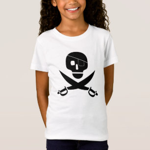 Zwarte Piratenschedel met ooglapje en kruiszwaarde T-shirt