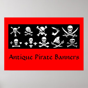 ZWARTE PIRATENVAANDERS schedel,GEKRUISTE BOTTEN,ZW Poster