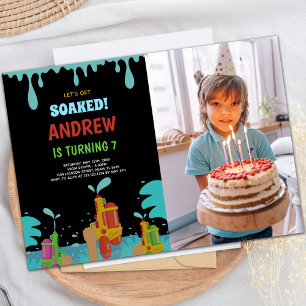 Zwarte Pistool Birthday Invitatie met foto Kaart