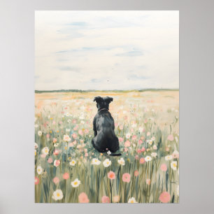 Zwarte Pit Bull Wildflower Muurkunst Poster
