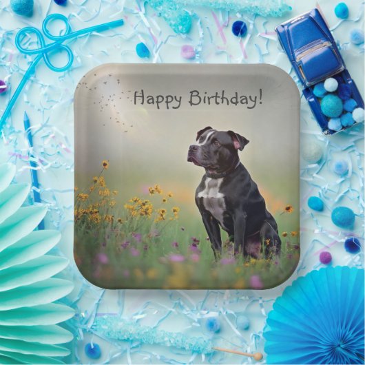 Zwarte Pitbull Birthday Papieren Bordje (Feest)