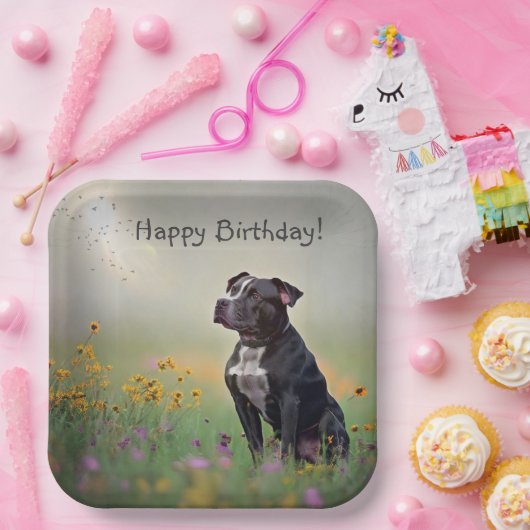 Zwarte Pitbull Birthday Papieren Bordje (Feest)