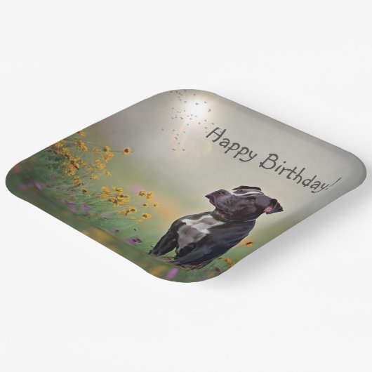 Zwarte Pitbull Birthday Papieren Bordje (Gebogen)