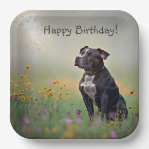 Zwarte Pitbull Birthday Papieren Bordje