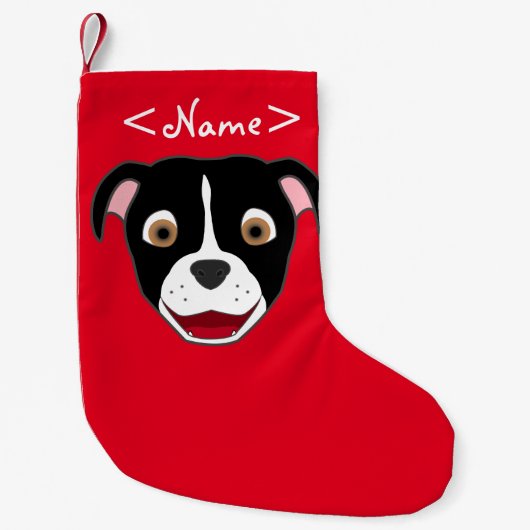 Zwarte Pitbull Face met White Blaze Kleine Kerstsok (Voorkant)