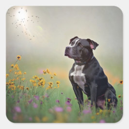 Zwarte Pitbull-Stickers Vierkante Sticker