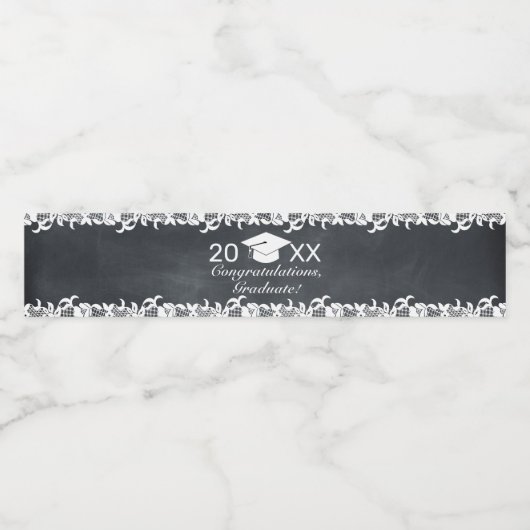 Zwarte plaat en Afstuderen van kant Waterfles Etiket (Enkel label)