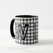Zwarte Plaid (Antique Monogram Name) Vintage Koffi Mok (Voorkant links)