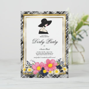 Zwarte Plaid Kentucky Derby Bruidsdouche Uitnodigi Kaart