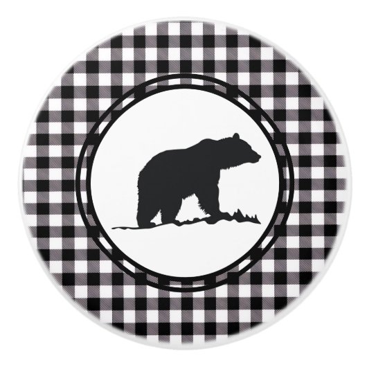 Zwarte Plaid Keramische Knop (Voorkant)