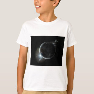 zwarte planeet 3d illustratie in het universum t-shirt