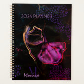 Zwarte Planner met roze en paarse bloemen (Voorkant)