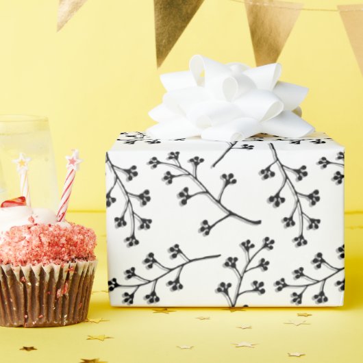 zwarte plantentak op wit cadeaupapier (Verjaardagsfeest)